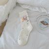 Calcetines de Dibujos Animados para Mujer, Estilo Fino de Primavera y Otoño, Diseño de Gato de Moda, Calcetines de Media Pantorrilla, Absorbentes de Sudor, Calcetines Dulces con Volantes de Encaje, Calcetines Lindos para Mujer