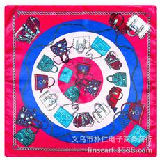 Bufanda de seda clásica para mujer, estilo gran marca, con cadena y estampado de gemas, cuadrada pequeña en forma de H