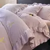 Juego de ropa de cama de invierno de felpa ultra corta de lujo ligero clase A, juego de cuatro piezas, engrosado, terciopelo de leche, bloqueo de temperatura, funda de edredón antiestática, sábana, sábana ajustable 4