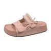 Pantuflas de Perlas con Lazo y Suela Gruesa para Mujer Verano Ropa de Exterior 2025 Nuevo Estilo Hada con Falda Playa Sandalias Birkenstock