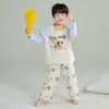 Pijama de Algodón para Niños Niños Primavera y Otoño Cuello Redondo Manga Larga Set de Dibujos Animados Niños Medianos y Mayores Todo Algodón Ropa de Casa