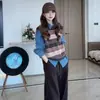 Nuevo suéter chaleco de punto a rayas sin mangas, cuello redondo, ajuste holgado, casual, moda otoño e invierno para mujer