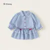 Youbao Huzhou Zhili Ropa Infantil Vestido de Verano para Niñas con Lazo de Color Contrastante Falda Infantil Cuadros Vestido sin Mangas para Niños Pequeños