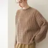 Suéter de tricô gola redonda 100% cashmere feminino solto padrão torcido preguiçoso outono e inverno top casual curto quente camada base suéter