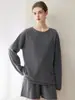 Suéter de cashmere gola redonda feminino outono e inverno novo pulôver de manga comprida solto suéter de tricô cor sólida suéter de base