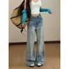 Jeans confortável e estiloso de cintura alta e perna larga para baixinhas, controle da barriga, caimento solto, versátil, cheio de strass, calça comprida para tipos de corpo em forma de pera