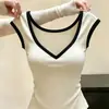 M-4XL/1 Color2026 Verano Versátil Patchwork Delgado Transpirable Estilo de Lujo Ligero Chic Sin Mangas Cuello en V Camiseta para Mujer