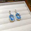 Elegância vintage! Brincos de franja em gota d'água com zircônia azul, brincos estilo corte francês, sensação de luxo leve e alta qualidade para mulheres