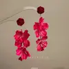 Nuevos Pendientes de Flor de Rosa Roja Retro Chinoiserie Pendientes de Alto Nivel Estilo Hong Kong Pendientes Exagerados Estilo Vacacional para Mujer