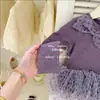 [Le'en Baby] Galáxia Névoa Púrpura! Vestido original de outono com bolinhas, manga longa, laço e saia rodada de tule para meninas