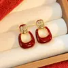 Pendientes Retro Estilo Hong Kong Esmalte Goteado Rojo Ankora para Mujer Elegantes Franceses de Alta Gama Pendientes Elegantes de Moda de Nicho