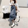 Saia Jeans de Nicho Feminina Vintage Ins Cyber Celebridade Design Enferrujado Senso de Design Comprimento Médio Linha A Cintura Alta Saia de Quadril para Crianças