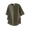 Camiseta de Lyocell para Hombre, Verano Holgada, Hombro Caído, Manga Corta Verde, Top Holgado con Cuello Henley, Nuevo Estilo de Moda 2026