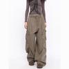 Jeans Vintage Lavado Plissado com Bolso Grande Moda Feminina Hiphop Hip-Hop Wide-Leg Roupa de Trabalho Calças Mop