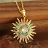 Joyería para Mujer con Microincrustaciones de Cobre de Venta Caliente Transfronteriza Hip-hop Personalidad Colgante de Gota de Aceite Flor de Sol Accesorios de Collar Elegantes