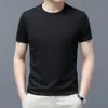 Camiseta Masculina de Manga Curta 2023 Verão Nova Cor Sólida Gola Redonda Manga Meia Manga Jovem e de Meia-idade Casual Versátil Top