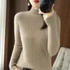 2025 Ropa Interior de Punto Transfronteriza Otoño Invierno Rayas Ajustado Hilo de Núcleo Cuello Semi-alto Nuevo Estilo Suéter de Ropa Interior para Mujer Invierno