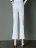 8150 Pantalones Acampanados Verano Ocho Puntos Blanco Ropa Exterior Leggings Encaje Encaje Pantalones para Mujeres de Mediana Edad Pantalones de Micro-estiramiento de Nueve Puntos