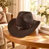 Sombrero de Copa Caliente de Amazon Estilo Étnico Etiqueta de Vaca Sombrero de Jazz Vaquero Occidental Sombrero de Montar Plegable Sombrero de Fieltro de Lana