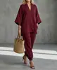 2026 Moda Transfronteriza Europea y Americana Primavera/Verano Conjunto de Top Casual con Cuello en V y Manga Tres Cuartos para Mujer y Pantalones Jogger de Corte Holgado