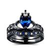 Anillo de Zirconia de Doble Corona Anillo de Corona de Amor con Zafiro para Mujer Juego de Anillos de Diamantes Venta al por Mayor Joyería Transfronteriza