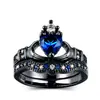 Comercio exterior más vendido anillo de doble capa anillo anillo anillo mano de mujer zafiro forma de corazón corona anillo moda europea y americana negro oro