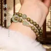 Pulseira genuína de sândalo verde para homens e mulheres, cabaça de jade Hetian natural, pulseira de contas de nicho bonita e única