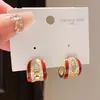 Brincos Geométricos Vazados em Forma de C com Zircônia e Gota de Óleo, Estilo Hong Kong Retrô, Simples, Nicho, High-End, Prata, Agulha de Prata, Luxo Leve, para Mulheres