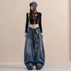 Jeans Curvos de Pierna Ancha de Estilo Americano para Mujer, de Corte Holgado para el Verano, Lavado Vintage, Diseño de Cintura Alta con Efecto de Caída, Pantalones Largos hasta el Suelo