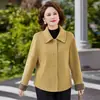 Casaco de lã com lapela de outono da mamãe para mulheres, novo estilo 2026, petite, meia-idade e idosos, outono e inverno, top curto que rejuvenesce