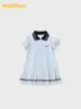 Vestido DUUDUU para Niña 2026 Manga Corta Vestido Infantil Verano Estilo Universitario Bebé Azul Marino Algodón Puro Vestido Plisado