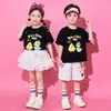 Roupa de performance de cheerleading para o Dia das Crianças, conjunto de manga curta com estampa de desenho animado para jardim de infância, fantasia de performance esportiva para aluno do ensino fundamental