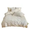 Juego de cuatro piezas floral de algodón 100% clase A, ropa de cama de encaje francés, funda de edredón y sábana de algodón 100% puro, estilo princesa para uso en la cama