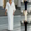 Ropa de mujer transfronteriza 2026 Amazon Francés Cuello en V Cintura plisada Vestido largo Manga murciélago Adelgazante Vestido formal