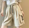 Pantalones cortos de trabajo estilo europeo y americano en línea A para mujer, verano 2026, finos, fluidos, de seda helada, pierna ancha, adelgazantes, de cinco puntos, color liso