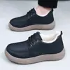 Sapatos Masculinos de Inverno Novos Cross-Border Drop Shipping com Veludo Plus Espessado Botas de Neve Casuais e Confortáveis Antiderrapantes Slip-On Sapatos de Pai