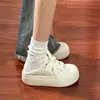 Tênis de Lona com Solado Grosso para Mulheres, Tênis Casuais Versáteis, Mocassins Slip-On, Sapatos Brancos, Sapatos de Pão com Bico Largo para Uso Duplo de Estudantes