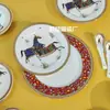 Set de Lujo Ligero Estilo Europeo de 41 Piezas Serie Floral Matu Plato Estilo Occidental Tazón para Sopa Combinación Refinada de Porcelana de Hueso con Cuchara para Regalos de Inauguración