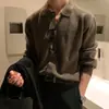 Cárdigan de punto rojo brillante para hombre, primavera y otoño, estilo coreano, Dongdaemun 2026, diseño de solapa, chaqueta suéter del año zodiacal