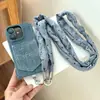 Cordón de alta gama para teléfono móvil de mezclilla, correa para el cuello usable cruzada, correa antirrobo para teléfono móvil, correa de seguridad de doble hebilla, correa para llevar botella de agua