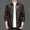 Jaqueta de Couro Masculina Similar ao Estilo de Lei Baolao, Versão Fina Primavera e Outono 2025, Casaco de Couro Casual para Pais de Meia-Idade com Múltiplos Bolsos