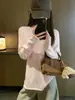 Suéter tejido rosa estilo perezoso con dobladillo enrollado, cuello redondo para mujer, otoño, súper bonito, holgado, adelgazante, sensación relajada, manga caída