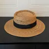 Sombrero de Paja Hueco Estilo Old Money para Mujer, Sombrero de Playa de Verano, Vacaciones en la Playa, Estilo Británico, Elegante, Sombrero de Copa Plana que Adelgaza el Rostro