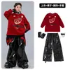 Ropa Hip-Hop para Niños Moda Urbana de Street Dance Outfit Traje Rojo con Llamas para Niños Atuendo de Presentación Fresco y Elegante para Niños Hip-Hop