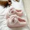 Pantuflas de Algodón con Lazo para Gatito para Mujer 2026 Otoño/Invierno Nuevos Zapatos de Algodón Cálidos de Felpa Antideslizantes para Interiores con Suela Gruesa
