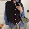 Colete Cardigan Tricotado com Design Color Block Retrô para Mulheres, Estilo Coreano Tricô Grosso Camada Vazada Solto Colete Suéter