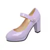 Sapatos Mary Jane de Couro com Uma Tira para Mulheres, Novo Estilo Primavera e Outono, Salto Alto Grosso, Boca Rasa, Sapatos Artísticos Retrô Estilo Hepburn