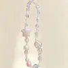 Cordón rosa y blanco lindo estilo ins con estrellas, Cadena para teléfono de cuentas DIY, Colgante CCD, Accesorio de cadena para cámara, Correa antipérdida