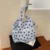 2026 Nuevo Estilo Fresco Diseño de Puntos Bolsas de Cubo de un Solo Hombro Patchwork de Lino y Cuero Bolso Hobo para Debajo del Brazo para Mujer