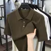 Camiseta de punto de manga corta de lino Tencel para hombre, camisa POLO, primavera-verano, tejido de ochos, Lyocell, cuello camisero, capa base, top de manga corta